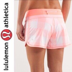 Lululemon Coral Gingham Groovy Run Short Gros Gingham Bleached Coral Pink Pop 6